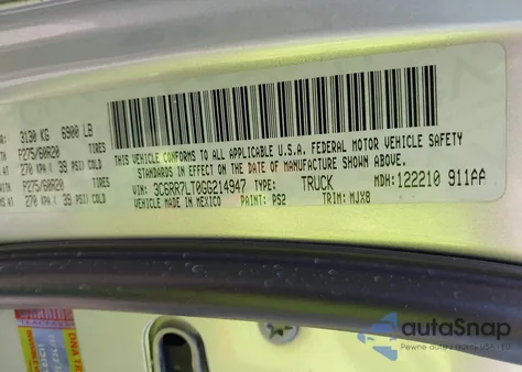 2016 Ram 1500 Big Horn from USA, damaged, VIN 3C6RR7LT0GG214947